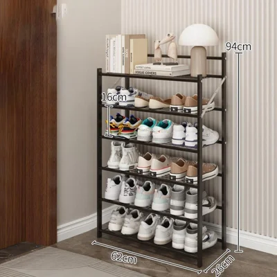 Étagère à chaussures métallique de 62 x 26 x 94 cm, 6 niveaux, pliable, sans assemblage, rangement organisateur pour entrée ou porte - Noir