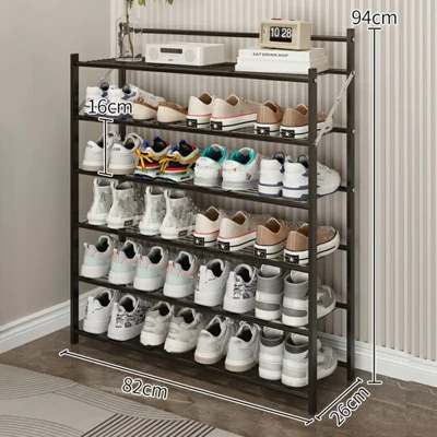 82x26x94cm 6-Niveaux Étagère à Chaussures en Métal Pliable, Pas d'Assemblage Nécessaire, Rangement Organisateur pour Entrée Porte - Noir