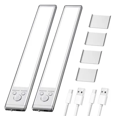 2 szt. LED z czujnikiem ruchu, magnetyczne oświetlenie pod szafkę, 3 temperatury światła, ładowane USB, nocna lampa do kuchni, sypialni, szafy