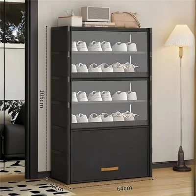 Armoire à Chaussures 7 Niveaux 64x30x105cm Capacité Élevée Rangement avec Portes Transparentes Anti-poussière pour Entrée - Noir