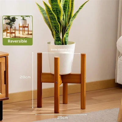 2594 25x28cm Small Size Bamboo Plant Stand Reversible Floor Standing Planter Holder for Indoor Outdoor Garden Decor - Tea Color