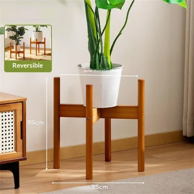 2594 35x35cm Large Size Bamboo Plant Stand Reversible Floor Standing Planter Holder for Indoor Outdoor Garden Decor - Tea Color