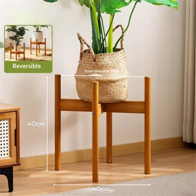 2594 40x40cm Extra Large Size Bamboo Plant Stand Reversible Floor Standing Planter Holder for Indoor Outdoor Garden Decor - Tea Color