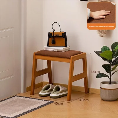 2595 Banco de Sapatos de Bambu com Um Nível, 45x40x44 cm, Banco para Calçar Sapatos com Armazenamento, Sapateira, Organizador de Entrada para Casa - Cor Chá