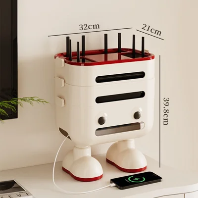 3-Tier Cartoon Robot Design (with Legs) Router Storage Box Desktop WiFi Organizer Cable Management Rack