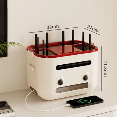 2-Layer Cartoon Robot Design Router Storage Box Desktop WiFi Organizer Cable Management Rack