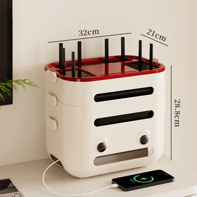 3-Layer Cartoon Robot Design Router Storage Box Desktop WiFi Organizer Cable Management Rack