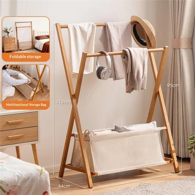 2592 80x46x113cm Cintre Pliant Amélioré en Bois en Forme de A à Double Barre avec Sac de Rangement pour Chambre