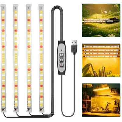 4-strengs 30 cm Solarlamp voor Plantengroei, USB-gevoede Magnetische LED Plantenlamp voor Binnenteelt