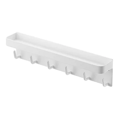 Wall Mounted Key Holder Hook Organizer Rack Carbon Steel 6-Hooks Magnetic Mount for Entryway - White