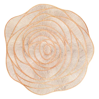 Sous-verre élégant de 38 cm avec motif rose ajouré en PVC doré rose, isolation thermique, pour salle à manger et restaurant
