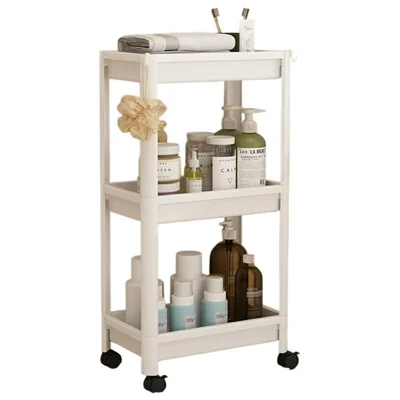 36x23x72cm 3-Tier Bathroom Gap Storage Cart with Wheels Floor Standing Rack Organizer Shelf for Bathroom Kitchen - White