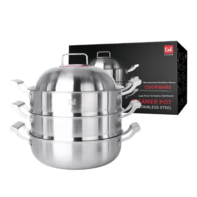 C&E 304 Stainless Steel 3 Layer Steamer Pot 26cm Multi-Function Cookware for Kitchen Cooking (BPA Free, No FDA) - 260mm Diameter