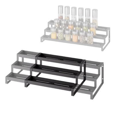 3-Tier Expandable Spice Rack 36.8-66.5cm Adjustable Kitchen Cabinet Organizer for Seasoning - Black