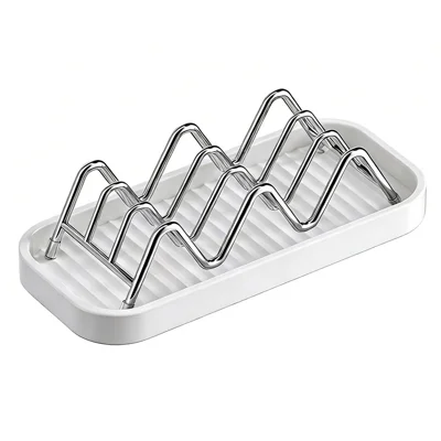 Vertical Type Soap Rack Stainless Steel Wavy Reversible Soap Drainer with Drip Tray for Bathroom Kitchen - White