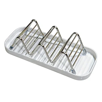 Horizontal Type Soap Rack Stainless Steel Reversible Wavy Soap Dish with Detachable Drip Tray - White