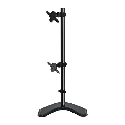 ZX-MT028V Doppelmonitorständer für 10-32 Zoll Bildschirme, vertikaler Stapel, höhenverstellbar, Tragfähigkeit 10 kg, Tischhalterung – Schwarz