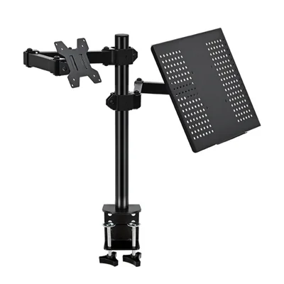 ZX-MT025 Für 10-32 Zoll Monitorhalterung mit Laptop-Ablage, 40 cm Höhenverstellung, Tischklemmhalterung - Schwarz