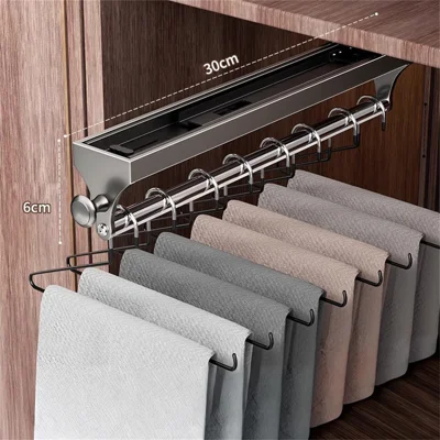 30 cm Udfoldbar Tøjstang Udpullbar Buksedisplay i Aluminiumslegering + Rustfrit Stål Garderobsorganizer - Mørkgrå