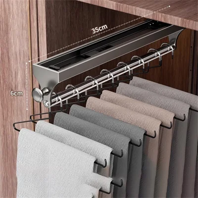 35 cm Udfoldbar Klæderstang Udpullbar Bukselåge i Aluminiumslegering + Rustfrit Stål Skab Organiser - Mørkegrå
