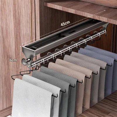 45 cm Uddragerbar Hylde til Skabe med Klæderstang i Aluminiumslegering + Rustfrit Stål - Sort Grå
