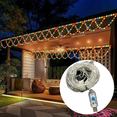 138 LEDs 4m USB LED String Lights Wave Shape 8 Modes IP44 Waterproof for Christmas Wall Hanging