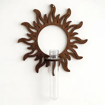 Paulownia Wood Sun-Shaped Shelf 20 x 26cm Wall-Mounted Plant Display Rack with Plastic Tube - MS12134