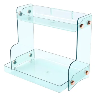 Estante organizadora de cosméticos PET+ABS com montagem na parede, camada dupla, prateleira de exibição de perfumes - Verde