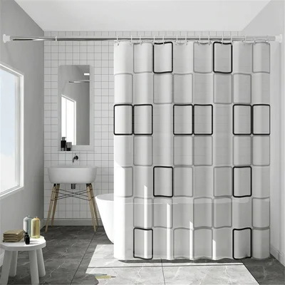 AL673532026256 180x200cm Thickened PEVA Bath Curtain Printed Minimalist Waterproof Shower Curtains - Grids