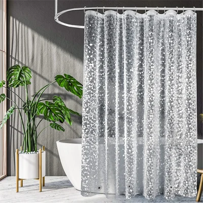 8001 PEVA 3D Pattern Shower Curtain with Steel Hooks for Bathroom, 180x180cm - Cobblestone