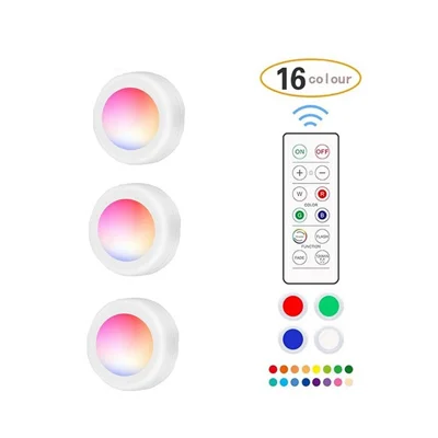 ضوء ليلي LED مبتكر بألوان 16، مع تحكم بالزر والريموت كنترول [3 أضواء ليلية + 1 ريموت كنترول]