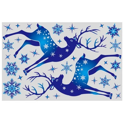 30x20cm Window Clings Decoration Static Elk Stickers Blue Snowflake Christmas Decors - BQ071