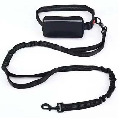 Hands Free Dog Leash Reflective Leash Gift with Waist Bag Retractable Belt Dog Traction Rope Gift for Jogging Walking - Black