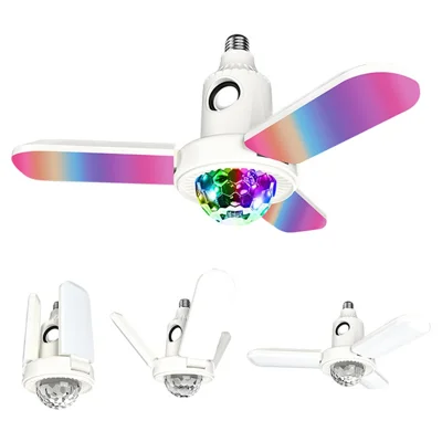 Bluetooth-Compatible Music Light Bulb 3-Leaf Foldable LED Disco Ball For Indoor White Light  /  RGB Atmosphere Lamp