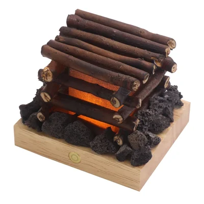 Portable Outdoor Camping Light Branch Campfire Lamp with Burning White Noise Handmade Square Wood Decorative Night Light for Home Camping - Natural Wood Color