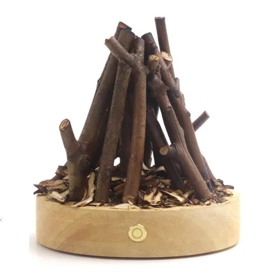 Portable Outdoor Camping Light Branch Campfire Lamp with Burning White Noise Handmade Desktop Home Decor Night Light Ambiance Lamp - Round  /  Natural Wood