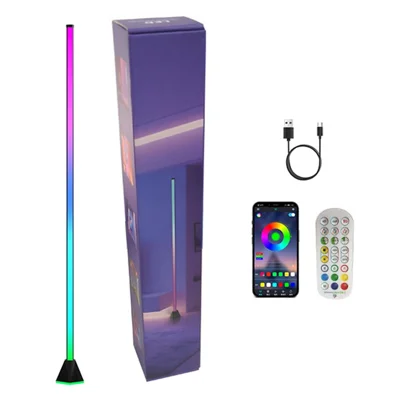 118cm 3-section RGB Ambient Floor Lamp Light Strip Bluetooth-compatible App / Remote Control Corner Lamp for Living Room Bedroom