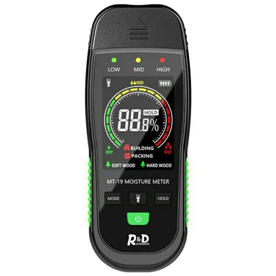 R&D MT-19C Wilgotnościomierz drewna cyfrowy z wyświetlaczem LCD, detektor wilgoci dla drewna, papieru i materiałów budowlanych (bez baterii)