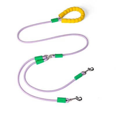 Trela de Correr de 1,5 m com Um para Dois Cabos Entrelaçados e Punho em Espuma para Cães de Estimação - Roxo