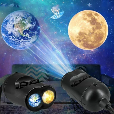 USB Planet Projection Light 6-Mode Dual Lens Earth Moon Galaxy Night Light for Bedroom Car