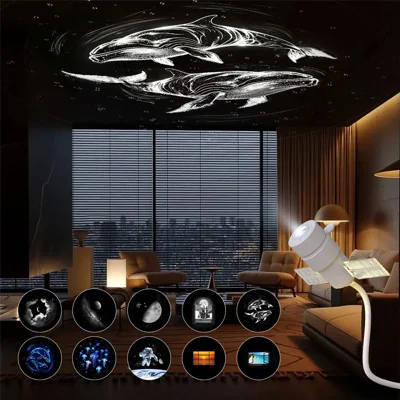 Lampe Projecteur Satellite avec 10 Films de Projection, Bras Flexible 360°, Lampe de Nuit Ciel Étoilé USB pour Chambre - Blanc