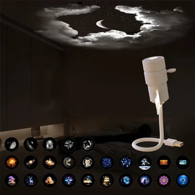 Lampe Projecteur Satellite avec 25 Films de Projection, Bras Flexible 360°, Lampe de Nuit Ciel Étoilé USB pour Chambre - Blanc