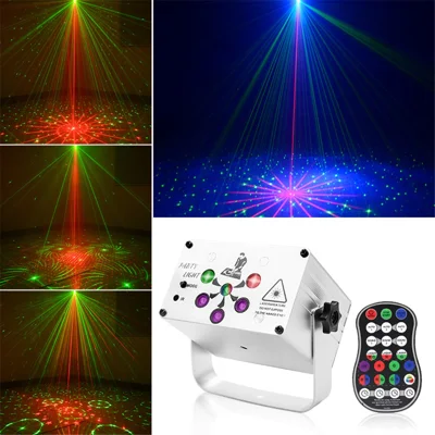 R80 Mini Laser Light Stage KTV Party Aluminum Alloy Decorative Light Voice-activated Remote Control Atmosphere Lamp - Silver