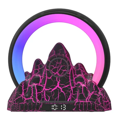 Tuya Smart Flame Mountain Shaped Ambient Light with 15W Wireless Charging, Bluetooth-compatible Speaker - Black