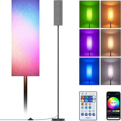 Linen Lampshade Standing Lamp Study Room Bedroom RGB LED Bluetooth-compatible Floor Lamp with Remote Control, EU Plug
