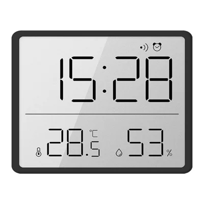 Digital Alarm Clock LCD Electric Clock with Calendar Temperature and Humidity for Living Room, Bedroom,Office - Black