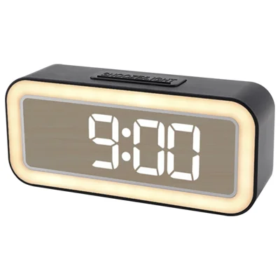 Mirror Surface LED Digital Alarm Clock Temperature Display Students Bedside Desktop Clock - Black