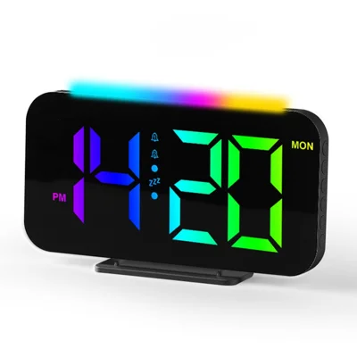 9010 RGB Digital Alarm Clock with Night Light 2 Alarms 8 Color Modes Multifunction Electronic Clock - Black Case