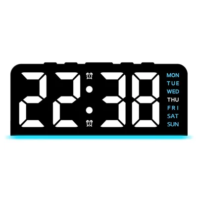 GH8033 LED Digital Clock Date Temperature Display Ambient Light Dual Alarm Smart Desktop Clock - Black Shell / Blue Light