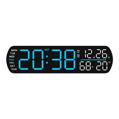 5512 LED Digital Alarm Clock Multi Function Time Temperature Date Display Electronic Clock - Black Shell / Blue Digital Display